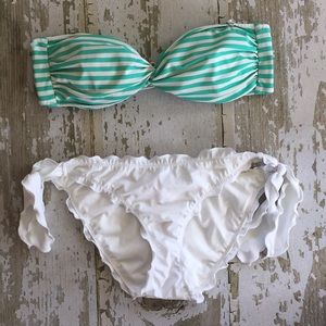 Victorias Secret white green striped top ONLY